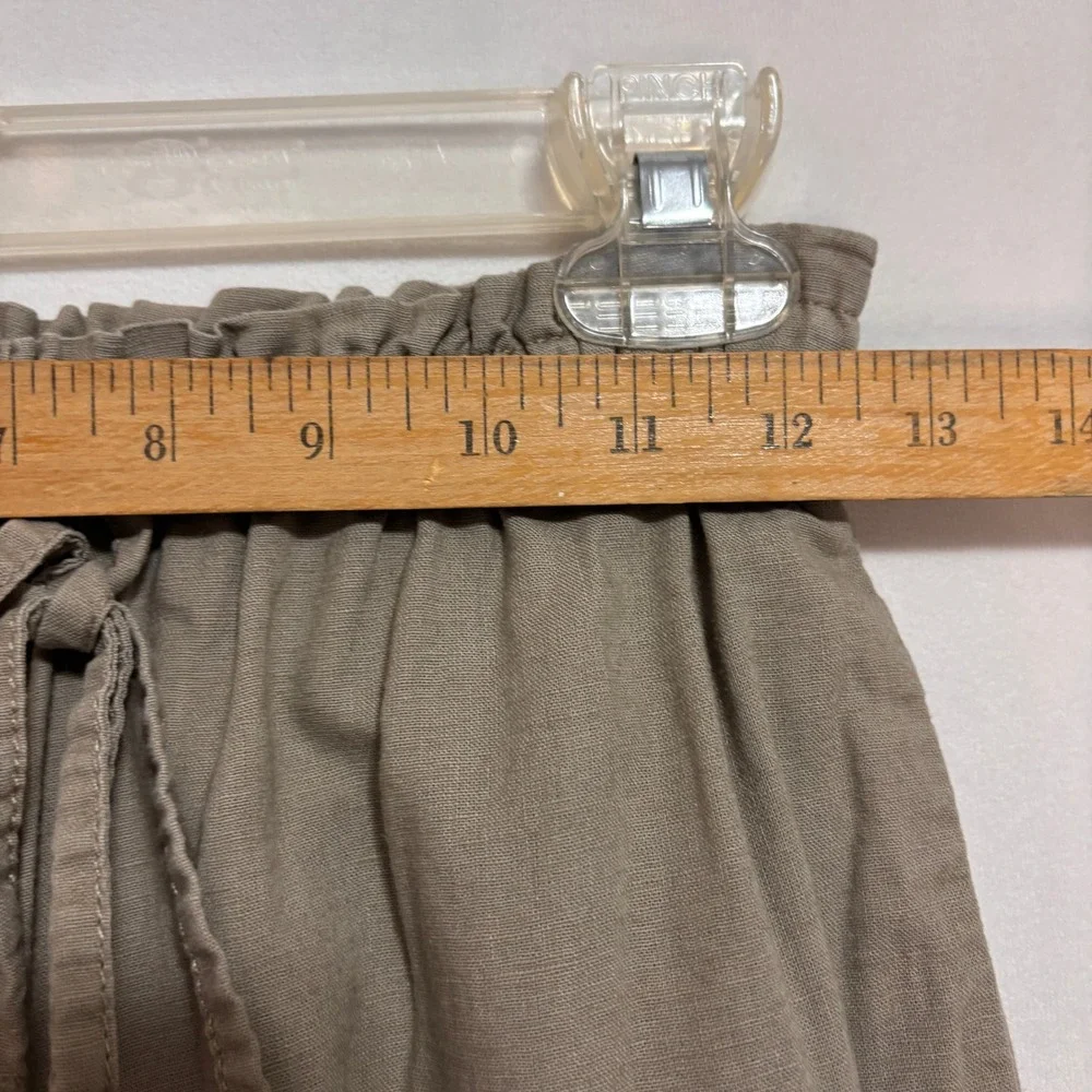 H&M Wide Leg Pants Women XS Taupe Linen Blend Paperbag Waist Casual Boho Coastal